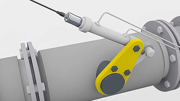 燃烧空气阀上液压缸和磁致伸缩位移传感器的布置